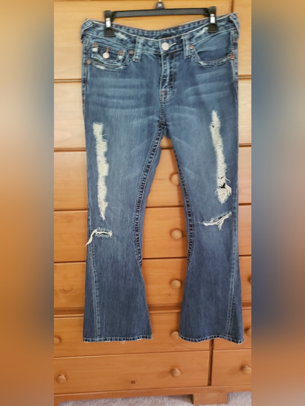 True Religion Ripped Mid-Blue Flare Jeans